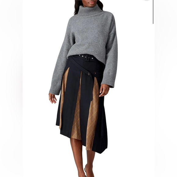 rokh Navy Scarf Insert Skirt Pleated Asymmetrical Midi - Picture 1 of 16